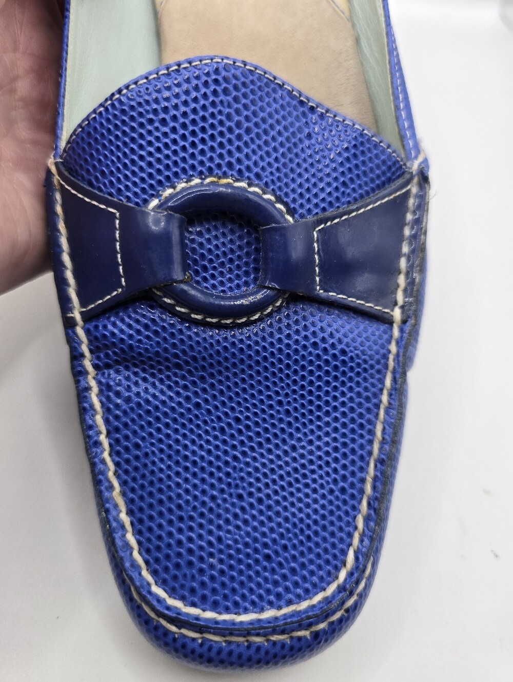 Vtg Cole Haan Royal Blue Lizard Embossed Leather Slide Shoes. Ladies 7B - Picture 6 of 13